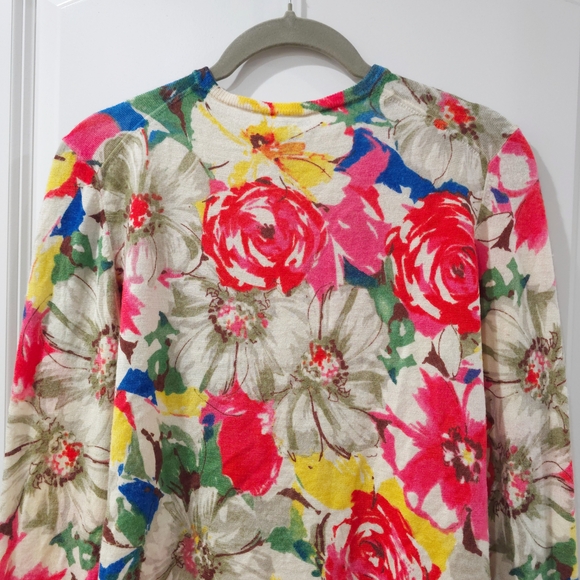 Lord & Taylor Multicolor Floral 100% Merino Wool Buttong Front Cardigan, XL - Picture 10 of 13